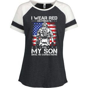 I Wear Red On Fridays For My Son Until He Comes Home Red White And Blue Enza Ladies Jersey Colorblock Tee