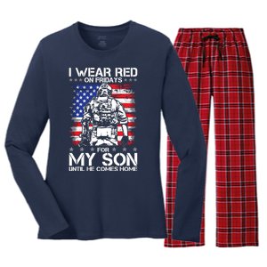 I Wear Red On Fridays For My Son Until He Comes Home Red White And Blue Women's Long Sleeve Flannel Pajama Set 