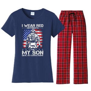 I Wear Red On Fridays For My Son Until He Comes Home Red White And Blue Women's Flannel Pajama Set