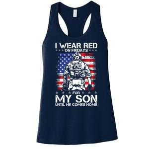 I Wear Red On Fridays For My Son Until He Comes Home Red White And Blue Women's Racerback Tank