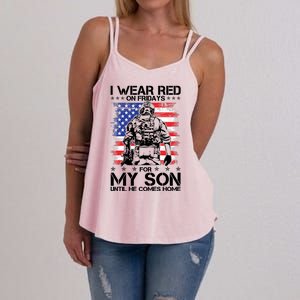 I Wear Red On Fridays For My Son Until He Comes Home Red White And Blue Women's Strappy Tank