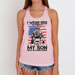 I Wear Red On Fridays For My Son Until He Comes Home Red White And Blue Women's Knotted Racerback Tank