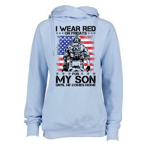 I Wear Red On Fridays For My Son Until He Comes Home Red White And Blue Womens Funnel Neck Pullover Hood