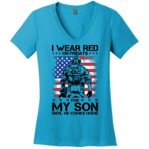 I Wear Red On Fridays For My Son Until He Comes Home Red White And Blue Women's V-Neck T-Shirt