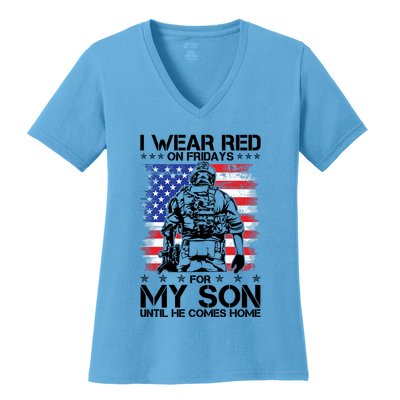 I Wear Red On Fridays For My Son Until He Comes Home Red White And Blue Women's V-Neck T-Shirt