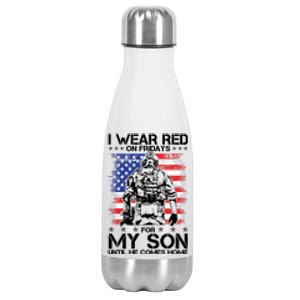 I Wear Red On Fridays For My Son Until He Comes Home Red White And Blue Stainless Steel Insulated Water Bottle