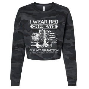 I Wear Red On Fridays For My Grandson Proud US Military Gift Cropped Pullover Crew