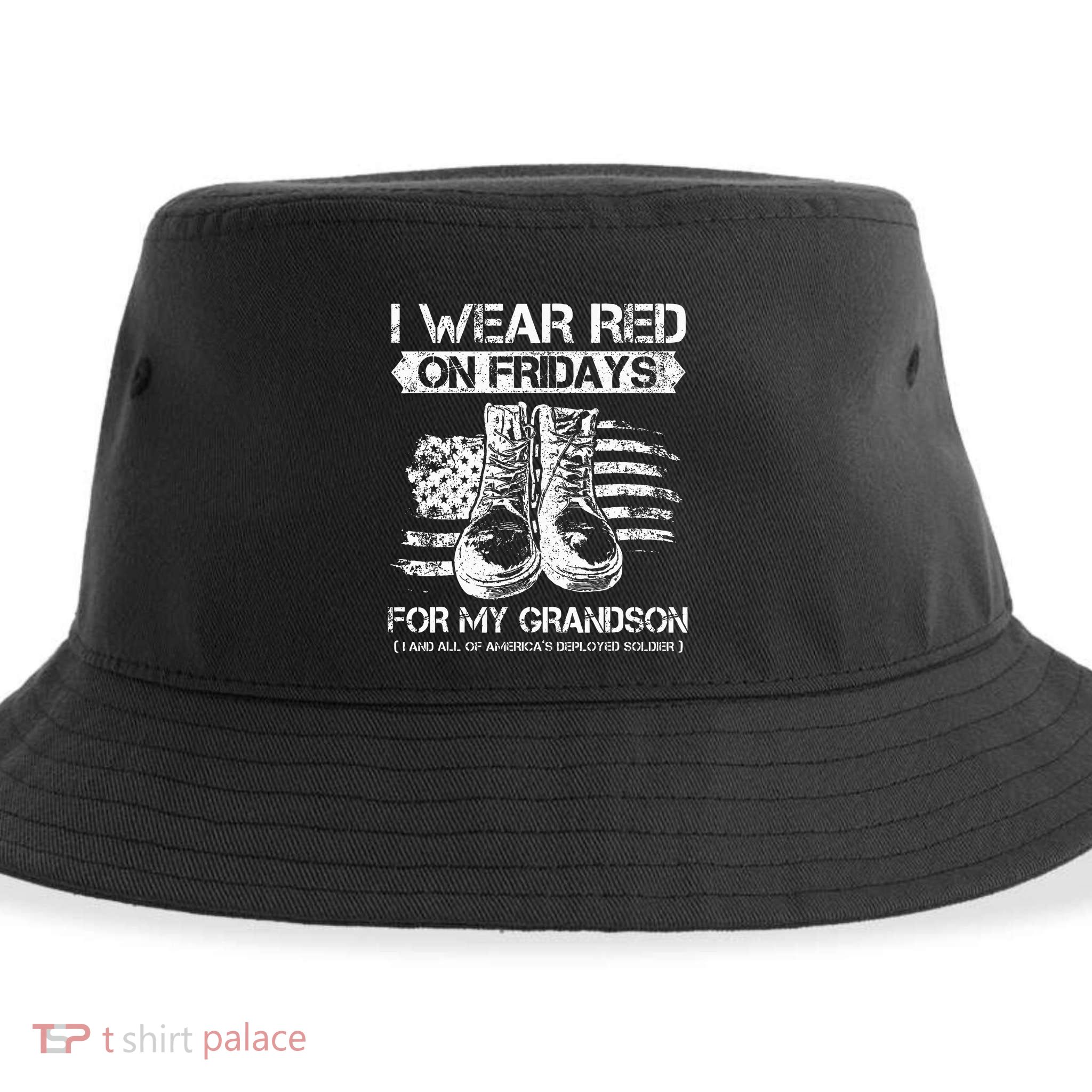 I Wear Red On Fridays For My Grandson Proud US Military Gift Sustainable Bucket Hat