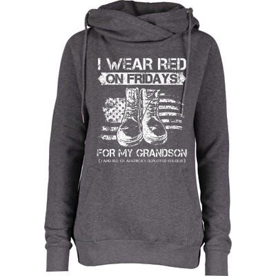 I Wear Red On Fridays For My Grandson Proud US Military Gift Womens Funnel Neck Pullover Hood