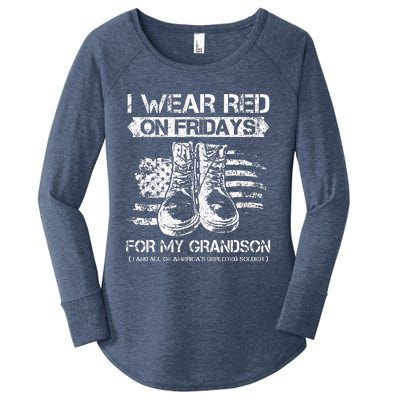 I Wear Red On Fridays For My Grandson Proud US Military Gift Women's Perfect Tri Tunic Long Sleeve Shirt