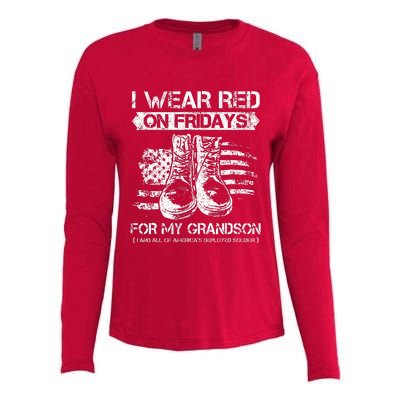 I Wear Red On Fridays For My Grandson Proud US Military Gift Womens Cotton Relaxed Long Sleeve T-Shirt