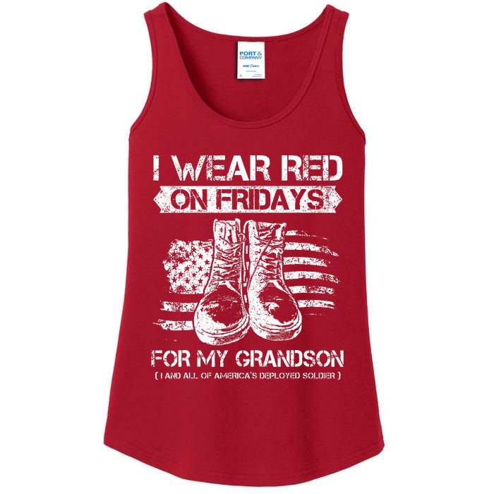 I Wear Red On Fridays For My Grandson Proud US Military Gift Ladies Essential Tank