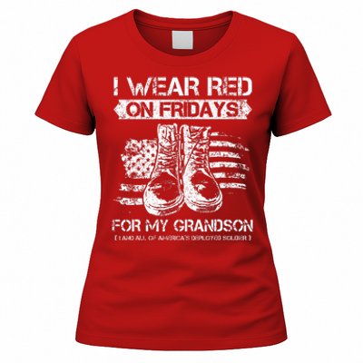 I Wear Red On Fridays For My Grandson Proud US Military Gift Women's T-Shirt