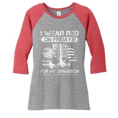 I Wear Red On Fridays For My Grandson Proud US Military Gift Women's Tri-Blend 3/4-Sleeve Raglan Shirt