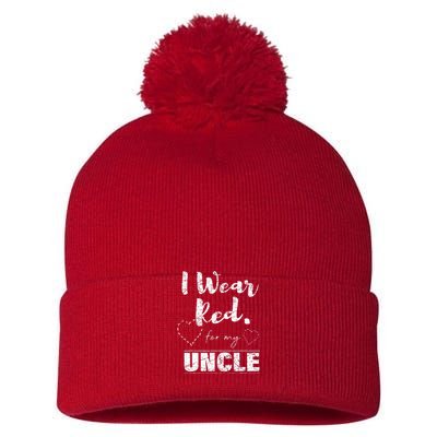 I Wear Red For My Uncle Heart Disease Awareness Gift Pom Pom 12in Knit Beanie