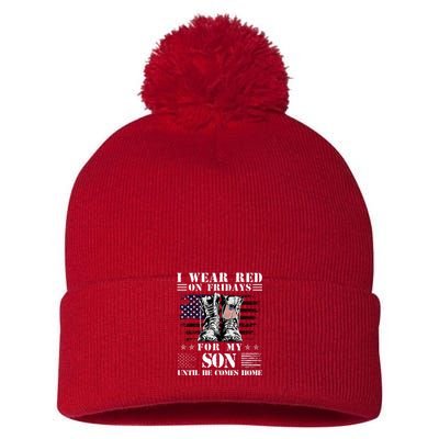 I Wear Red On Fridays For My SON Until He Comes Home Pom Pom 12in Knit Beanie