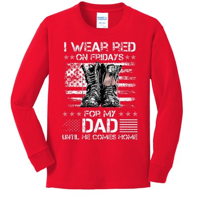 I Wear Red On Friday For My Dad Combat Boots Veteran Day Kids Long Sleeve Shirt