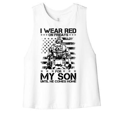 I Wear Red On Fridays For My Son Until He Comes Home Women's Racerback Cropped Tank