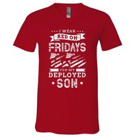 I Wear Red On Fridays For My Deployed Son Soldier Mom V-Neck T-Shirt