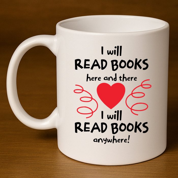 I Will Read Books Here And There I Will Read Books Anywhere 11oz C Handle Ceramic Mug