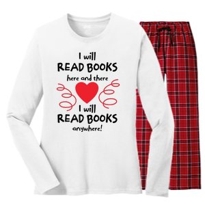 I Will Read Books Here And There I Will Read Books Anywhere Women's Long Sleeve Flannel Pajama Set 