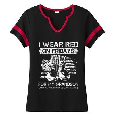 I Wear Red On Fridays For My Grandson Proud US Military Gift Ladies Halftime Notch Neck Tee