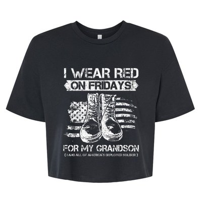 I Wear Red On Fridays For My Grandson Proud US Military Gift Bella+Canvas Jersey Crop Tee