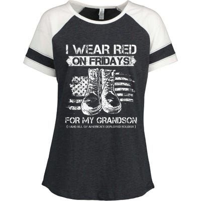 I Wear Red On Fridays For My Grandson Proud US Military Gift Enza Ladies Jersey Colorblock Tee