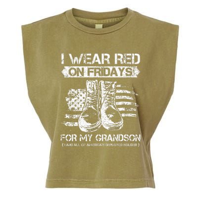 I Wear Red On Fridays For My Grandson Proud US Military Gift Garment-Dyed Women's Muscle Tee