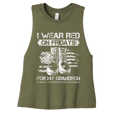 I Wear Red On Fridays For My Grandson Proud US Military Gift Women's Racerback Cropped Tank