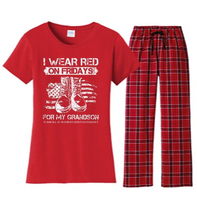 I Wear Red On Fridays For My Grandson Proud US Military Gift Women's Flannel Pajama Set