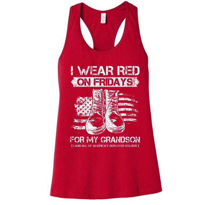 I Wear Red On Fridays For My Grandson Proud US Military Gift Women's Racerback Tank