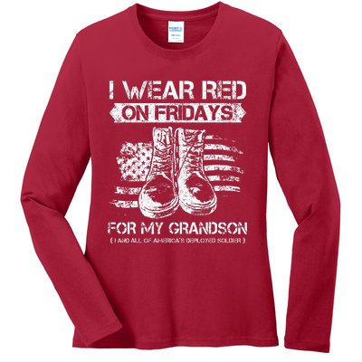 I Wear Red On Fridays For My Grandson Proud US Military Gift Ladies Long Sleeve Shirt