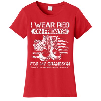 I Wear Red On Fridays For My Grandson Proud US Military Gift Women's T-Shirt