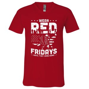 I Wear Red On Fridays Until They Come Home Duty US Military V-Neck T-Shirt