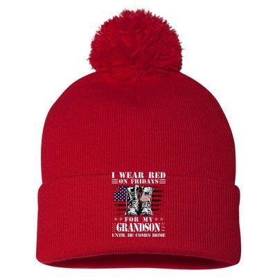 I Wear Red On Fridays For My GRANDSON Until He Comes Home Pom Pom 12in Knit Beanie