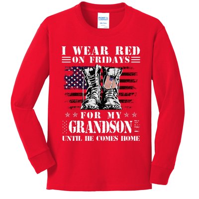 I Wear Red On Fridays For My GRANDSON Until He Comes Home Kids Long Sleeve Shirt