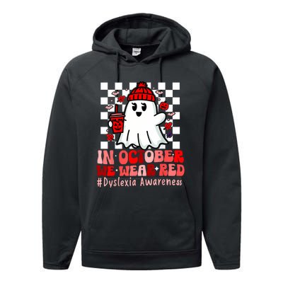 I Wear Red Dyslexia Awareness Month Ghost Halloween Performance Fleece Hoodie