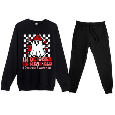 I Wear Red Dyslexia Awareness Month Ghost Halloween Premium Crewneck Sweatsuit Set