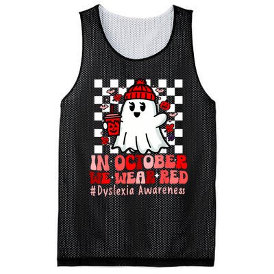 I Wear Red Dyslexia Awareness Month Ghost Halloween Mesh Reversible Basketball Jersey Tank