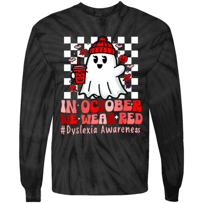 I Wear Red Dyslexia Awareness Month Ghost Halloween Tie-Dye Long Sleeve Shirt