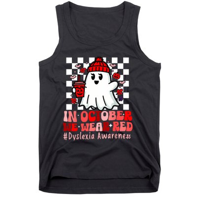 I Wear Red Dyslexia Awareness Month Ghost Halloween Tank Top