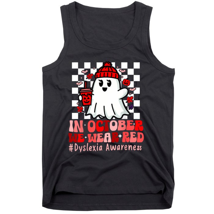 I Wear Red Dyslexia Awareness Month Ghost Halloween Tank Top