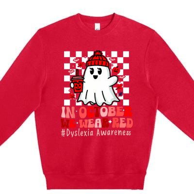 I Wear Red Dyslexia Awareness Month Ghost Halloween Premium Crewneck Sweatshirt