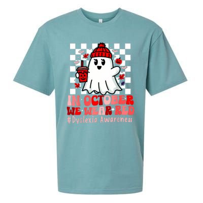 I Wear Red Dyslexia Awareness Month Ghost Halloween Sueded Cloud Jersey T-Shirt