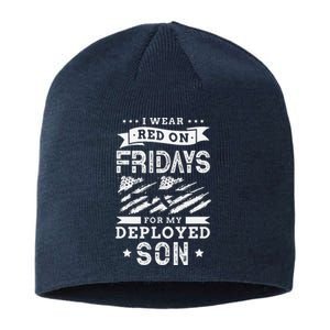 I wear red on fridays for my deployed son soldier mom Sustainable Beanie