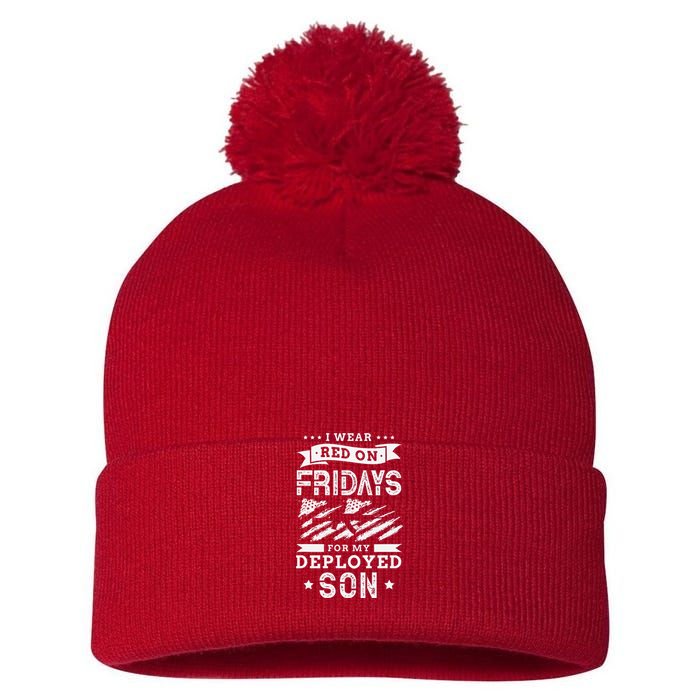 I wear red on fridays for my deployed son soldier mom Pom Pom 12in Knit Beanie