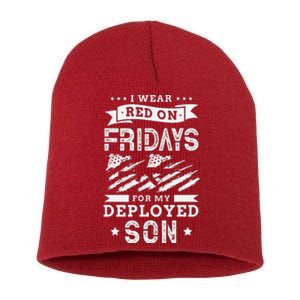 I wear red on fridays for my deployed son soldier mom Short Acrylic Beanie