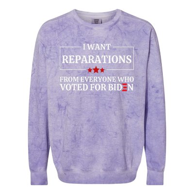 I Want Reparations From Everyone Who Voted For Biden  Colorblast Crewneck Sweatshirt