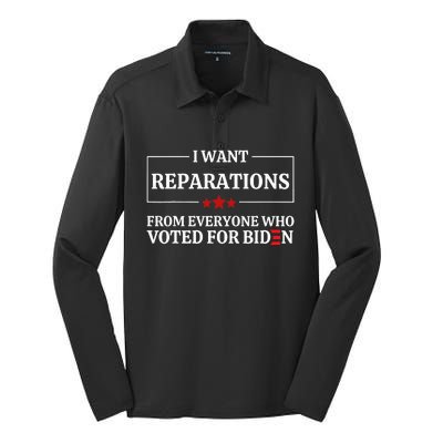 I Want Reparations From Everyone Who Voted For Biden  Silk Touch Performance Long Sleeve Polo